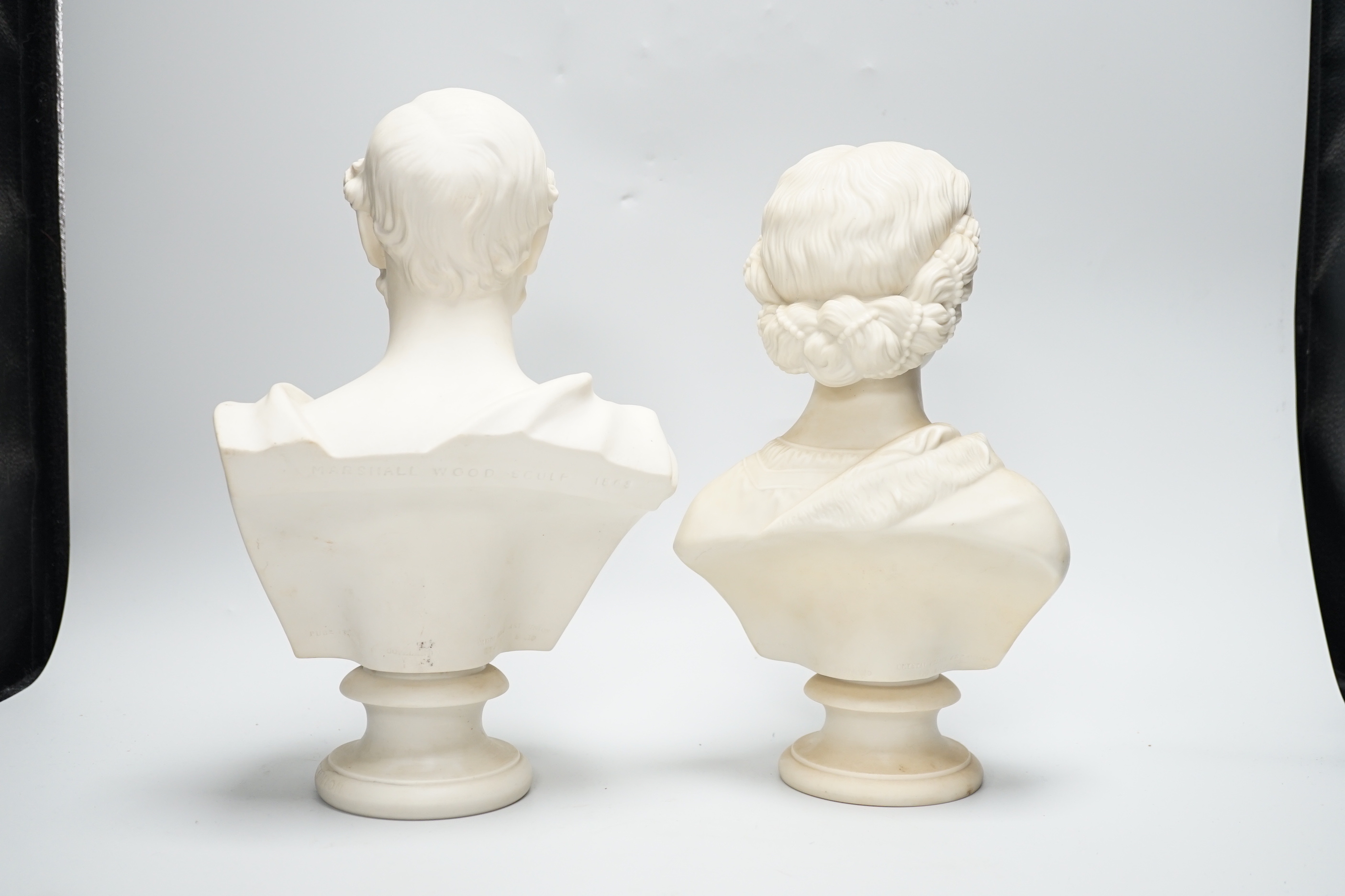 Two Copeland Parian busts, Prince of Wales and Princess Alexandra, Crystal Palace Art Union 1863, one a copy of a Marshall Wood sculpture, highest 31.5cm
